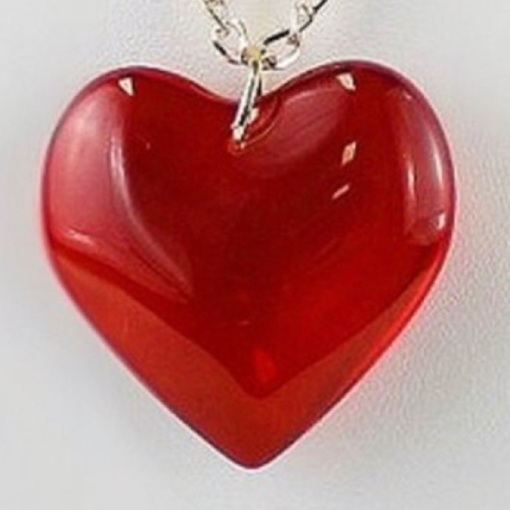 Semi-transparent Large Red Heart Gold Necklace